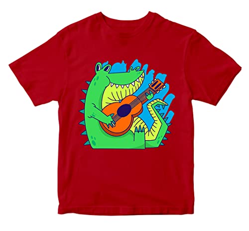 Image of Boys & Girls Cute Alligator Crocodile Playing Guitar 100% Cotton Unisex Kids T-Shirt
