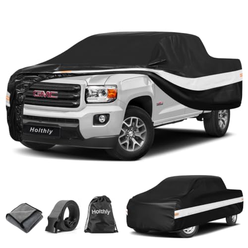 Image of 10 Layers Truck Cover Waterproof All Weather Custom Fit GMC Canyon(2004-2026) Extended /Crew Cab Short Bed, Outdoor Full Exterior Pickup Car Cover Sun Rain Snow Ice Protection. Black