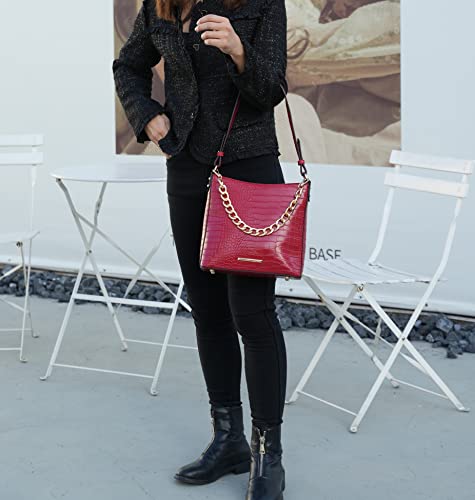 Image of MKF Collection Shoulder Bag for Women, Faux Crocodile-Embossed Vegan Leather, Hobo Handbag Messenger Purse