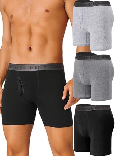 FINETOO 3 Pack Mens Underwear Boxer Briefs Soft Breathable Cotton Underwear Wide Waistband Men Underwear