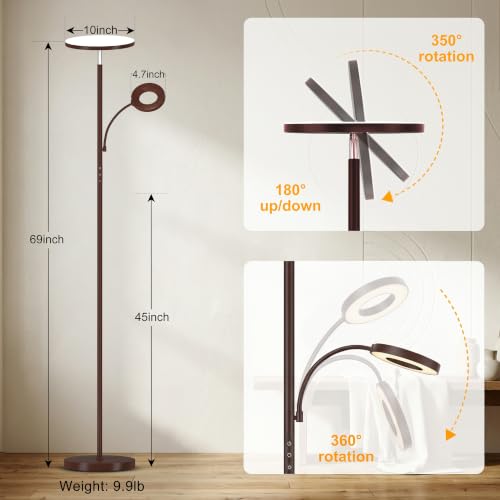 Image of marctronic Warm Brown Floor Lamp, 42W 4000LM Super Bright, Stepless Dimmable & Memory Function, Standing Reading Lamp with Remote & Touch Control for Living Room /Bedroom