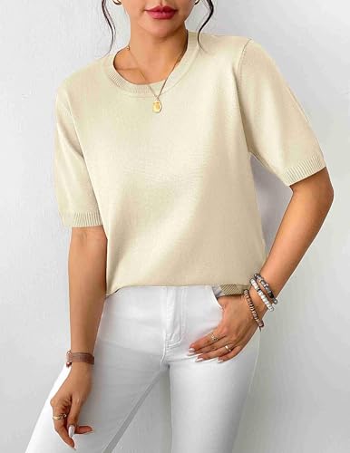 Image of Zeagoo Womens Summer Tops Dressy Casual Short Sleeve Sweaters Crew Neck Lightweight Knit Tops Loose Blouse Basic Shirts