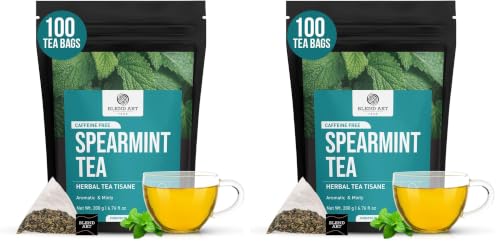 Image of Spearmint Tea Bags 100 Count Herbal Tea Bags PCOS RELIEF Balances Hormones Support Digestion Refreshing Aromatic and Mint Gluten Free Caffeine Free Tea 100% Pure Spearmint leaves Pyramid Tea bags