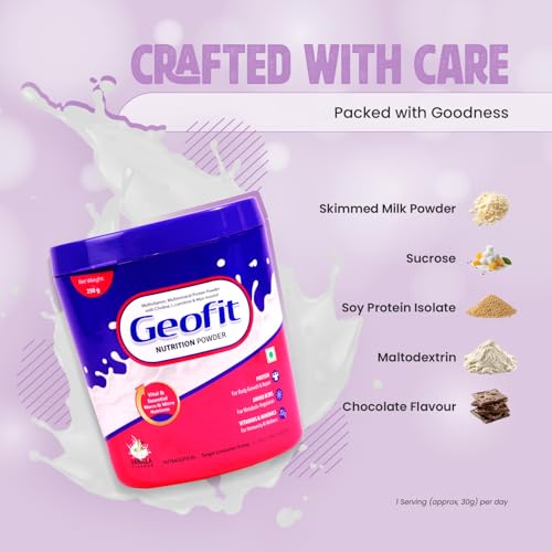 Image of Geofit Vanilla Nutrition Powder - 250g | Power-Packed with Organic Ingredients | Builds Muscle, Boosts Energy | Helps in Weight Management | Made with Milk Powder, Sucrose & Maltodextrin