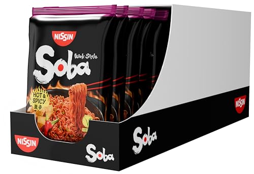 Nissin Soba Bag - Hot & Spicy 9er Pack. Wok Style Instant-Nudeln mit super scharfer Soße schnell & einfach zubereitet vegan. (9 x 111g)