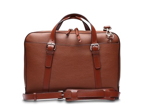 Bosca Italian Leather Laptop Work Briefcase Bag for Men - Full Grain Leather Tanned in Italy - Fits Up to 16' Laptops Slim Style Adjustable & Trolley Strap - 11.5' H x 16' W x 4' D Amber Brown
