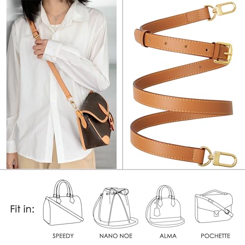 Image of Genuine Vachetta Leather Crossbody Strap Genuine Leather Adjustable Replacement Strap for Shoulder Bag Handbag Purse