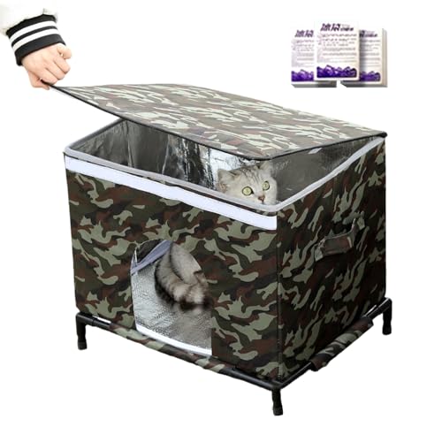 Ceprznvey アウトドア キャット ハウス 耐候性 | 断熱防水防寒テント | 高床式屋外猫ハウス 冬用 透明窓付き - 犬 子猫 鶏 動物用 屋外 パティオ バルコニー