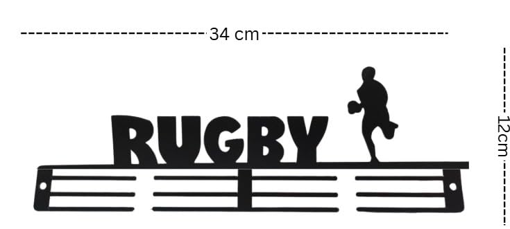 GPNW Metal Rugby Medal Holder Display Rack, Black Wall Mount, Sports Theme Design with Silhouette Player, 34 x 12 cm 2