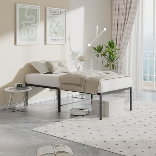 Image of Sweetcrispy Twin Size 18 Inch Platform Bed Frame, Heavy Duty Metal Foundation Frame, Noise-Free Sturdy Steel Slats, Underbed Storage, No Box Spring Needed, Quick Setup