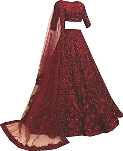 SKY VIEW FASHION Indian Wedding Women s Taffeta Silk Embroidered Lehenga with Unstitched Choli Dress Material