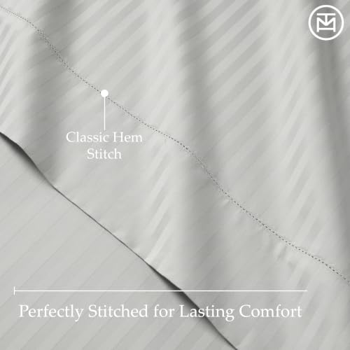 Image of Threadmill 600TC Cotton Full Sheet Set, Sateen, Damask Stripe, Light Grey