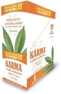 Karma Hemp – Natural Hemp Wraps - 99 Cent Prepriced– Non GMO – 4 Wraps Per Pack – 15 Pack Display (Tropic Trip) Orange