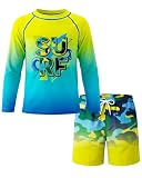 Boys Two Piece Rash Guard Swimsuits Kids Long Sleeve Shirt Swim Set with Swim Trunks Youth Bathing Suit Swimwear Yellow Blue Camo Surf Swimming Short Teen Quick Dry Sun Protection Sunsuit 14-16 Years