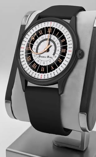 Image of DOUBLERUN Black Case Silicone Strap, 24-Hour Display, Roman Numerals, Analog Watch