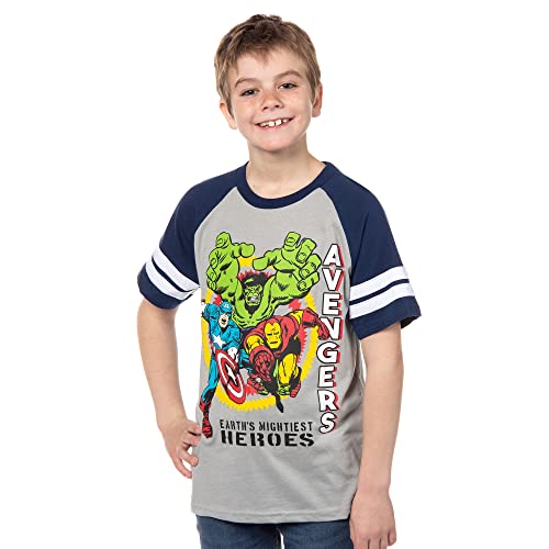 Marvel Avengers Boys' Hulk Iron Man Captain America Superhero Jersey Double Striped T-Shirt Tee