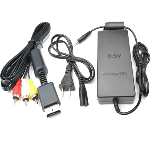 Power Supply and AV Cable for PS2 AC Adapter Charger Cable Cord and AV Cable Compatible with PS2 Slim A/C 70000 Console