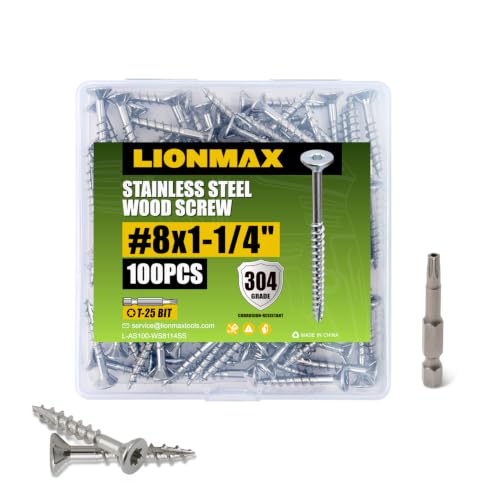 LIONMAX Stainless Steel Deck Screws #8 x 1-1/4 Inch, Wood Screws, 100PCS