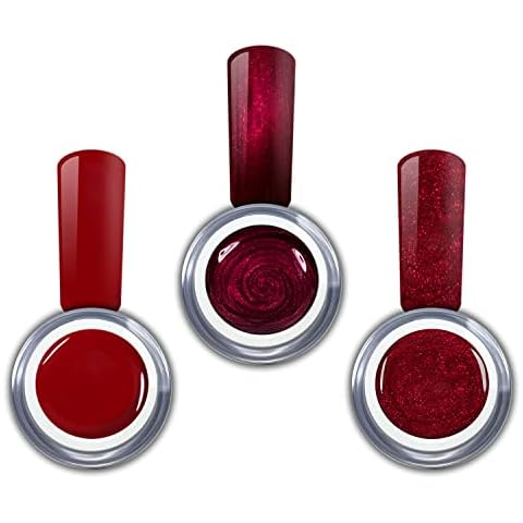 Farbgel Set Red Stars je ein Farb - Glitter - Metallic Ledgel Uv Gel in Rot Nageldesign Nagelgel 3x 5ml Cover