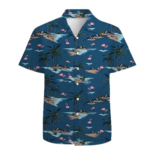 Blue Flamingo Men's Hawaiian Shirt Short Sleeve 3D Graphic Button Down Shirts Tropical Holiday Beach Aloha Shirts