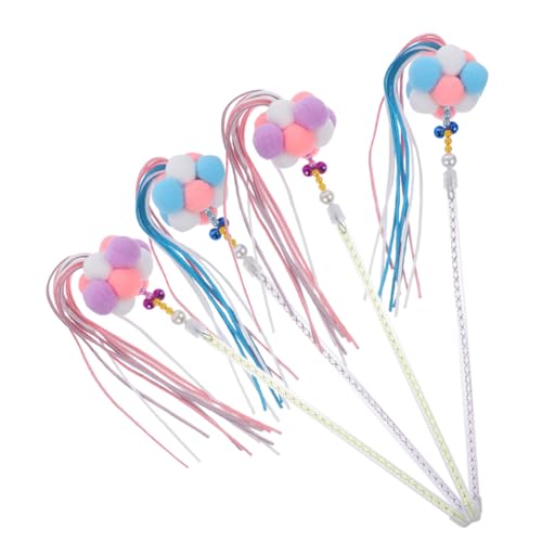 SEWACC 4個逗猫棒 鈴付きインタラクティブ猫おもちゃ 猫の運動不足解消 ストレス軽減に ペット用オモチャ 飼い主とのふれあい促進