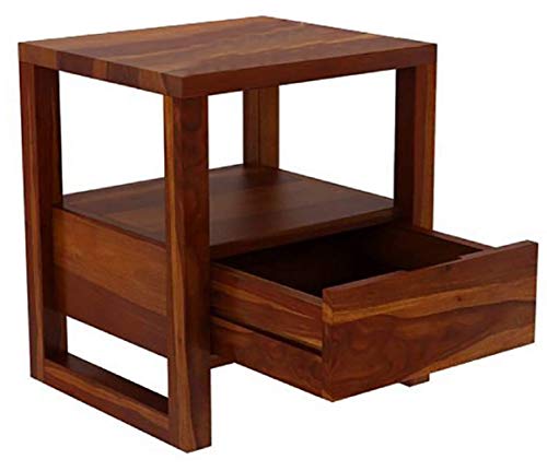 Image of Pure Sheesham Wood Bed Side Table with One Drawer Best for Bed Room Living Room, Made Pure Sheesham Wood Bed Side with Natural Color (Honey) (Honey)