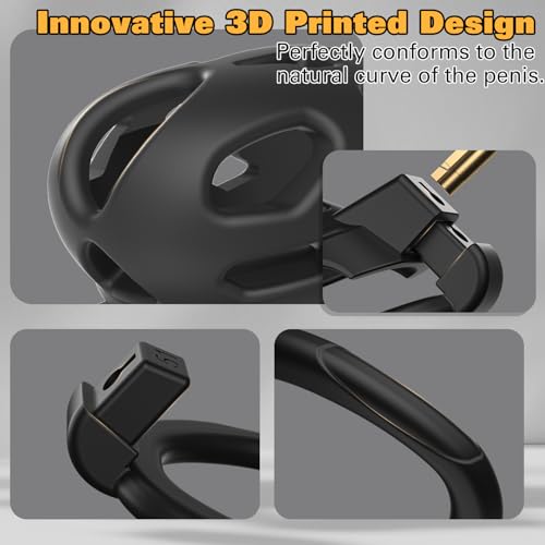 Image of Male Chastity Cage with 5 Size Rings, Lightweight Breathable Chastity Device with Invisible Lock, Comfortable Fit with Ventilated Design & Urination Hole (XS,Black)