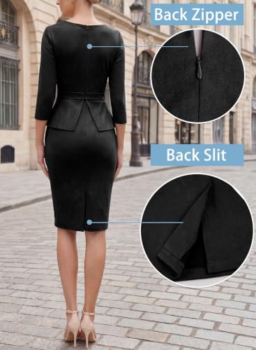 Image of VFSHOW Womens Work Business Office Front Zipper Peplum Church Sheath Dress