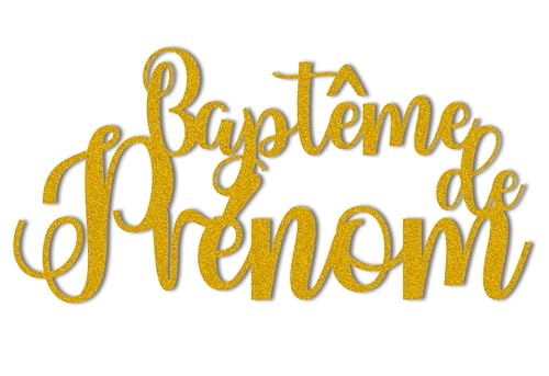 Cake Topper Baptême Prénom personnalisé- Décoration de gâteau - Face topper finition pailletée ou Miroir - Fête