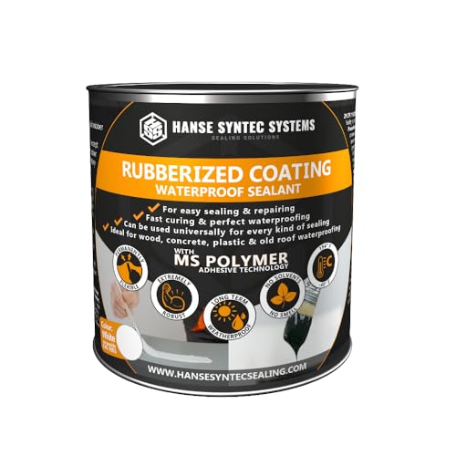 HSS Rubberized Waterproof Coating â€“ MS Polymer Sealant for Roof, Cracks, Walls & Any Repairs, Solvent-Free, Flexible Liquid Membrane - White -7.7oz