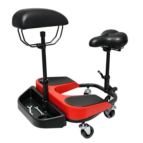 Image of Heavy-Duty Kneeling /Sitting Creeper with Adjustable Seat & Tool Tray - 300lb Capacity Rolling Knee Work Seat for Auto Repair, Flooring, Landscaping & DIY - Padded Knee Support & Smooth Casters