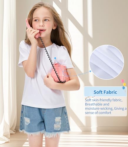 Image of Girls Casual Solid Crewneck Top Short Sleeve Soft T-Shirt with Crisscross Back Design White 4-5