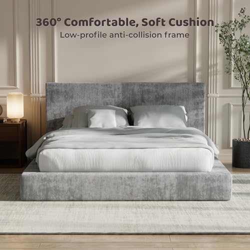 Image of RECCI AirFrame Queen Bed Frame with Headboard, Cloud Upholstered Platform Bed Frame, 5 Inch Foam Cushioned, No Box Spring, Easy Assembly(Moon Grey)