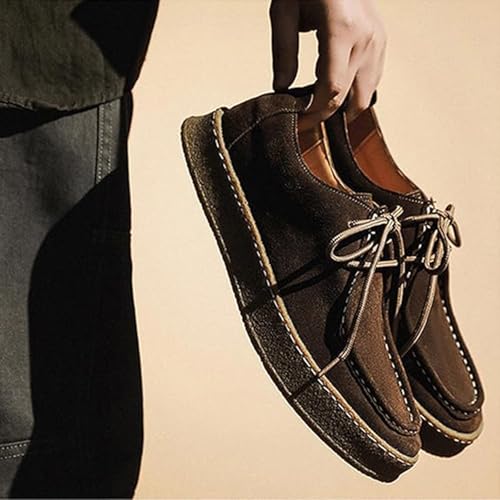 Men's Suede Lace-Up Casual Loafers Comfortable Walking Shoes Flat Sole Low-Top Lightweight Office Outdoor Shoes3