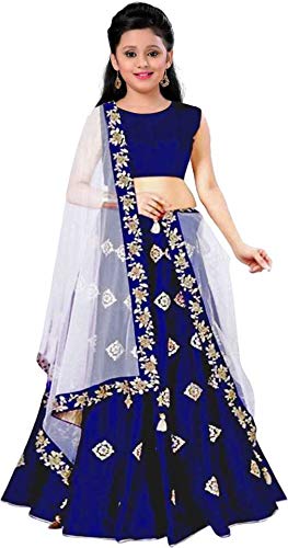 Alakh fab Girls Simple Embroidered Semi Stitched Lehenga Choli (Suitable To 8-14 Year)