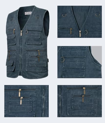 Image of Mens Gilet Waistcoat Safari Multi Pocket Fishing Hunting Hiking Vest Waistcoat Jacket Breathable Photography Top
