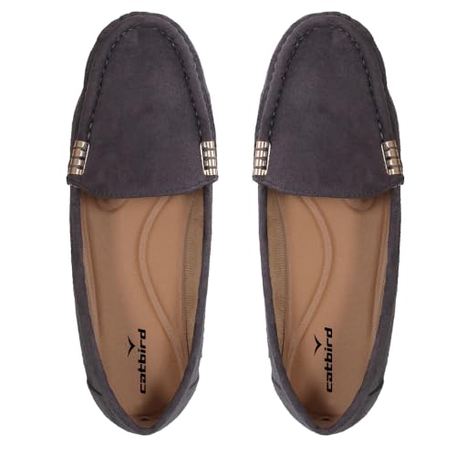 Image of CatBird Women's Suede Finish Loafers | Slip-On Flat Shoes with Minimal Metal Detail | Soft Cushioned Footbed and Flexible Grip Sole | Ideal for Office, Everyday Wear, Travel and Casual Outings