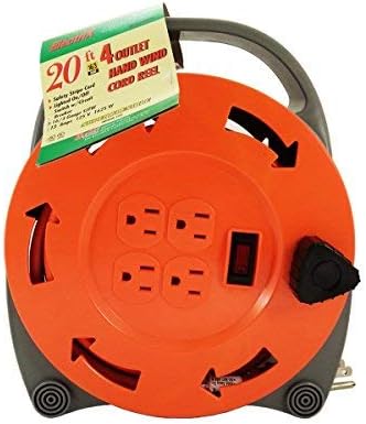 ElectrixEC094 Extension Cord Reel with 4-Outlet, Hand Wind, 16/3 AWG, Medium Duty, UL Listed, Orange, 20-Foot