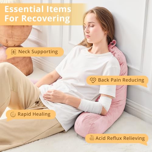 Image of Sasttie Reading Pillow for Bed, Back Pillow for Sitting Up, Pink | 18 inch Backrest Support Cushion for Couch, Sofa, and Floor, Dorm Essentials, OEKO-TEX, Adjustable Down Alternative Fill