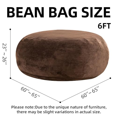 Image of 6FT，Oversized Bean Bag Chair，Bean Bag with Filler Included，Memory Foam Chair，Jumbo Bean Bag，Removable and Washable Flannel Cover, Suitable for Lounge Chairs in bedrooms (Coffee Color, 6 Foot)