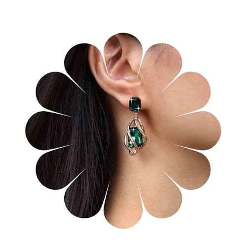 Inilbran Boho Esmeralda Pendientes De Cristal Esmeralda Verde Pendientes Gota Esmeralda Vintage Esmeralda Pendientes De Piedras Preciosas Esmeralda Geométrica Pendientes Cuadrados Joyas Para