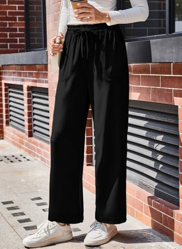 Dokotoo Casual Pants for Women Loose Elastic High Waisted Drawstring Wide Leg Pants with Pockets4