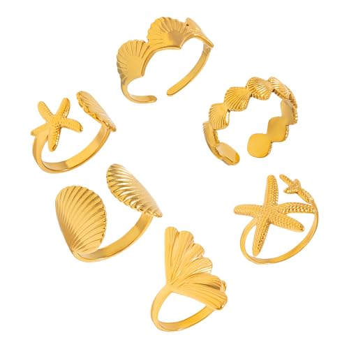 Bijoux tendance étoiles de mer lot de 6 bagues coquillage à offrir pour femme