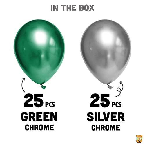 Image of Just Party 25Pcs Silver & 25Pcs Green Metallic Chrome Balloons with Shiny Surface For Birthdays /Anniversary /Engagement /Baby Shower /bachelorette Party Decorations (Pack of 50)