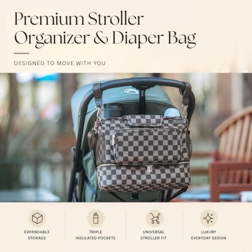 Jooni Universal 2-in-1 Stroller Caddy Organizer and Crossbody Diaper Bag (Checkered Cocoa) - 2