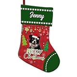 GABSHAIM Border Collie Dog in Santa Hats Christmas Stockings Merry Christmas Snowflake Green Red Hanging Stockings Custom Xmas Decor for Fireplace BedHead 14.4 Inch 1 Pack Style 2