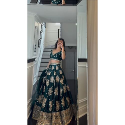 Image of Women's Satin Blend SF108549 Diwali Outfit Bridal Orange Indian Casual Wear Semi-stiched Lehngacholi