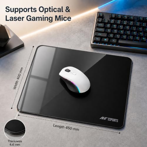 Image of Ant Esports Glass Mouse Pad 400 x 450 x 4.6mm, Premium Tempered Glass Gaming Mousepad, Ultra-Smooth Surface, Precision Tracking, Anti-Skid Base, Optical & Laser Mouse Compatible, Black