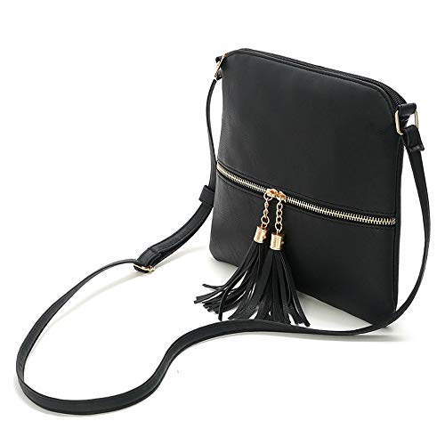 Medium Crossbody Bags for Women, Tassel Crossover Purse for Teen Girls Handbag Gift (Black)4
