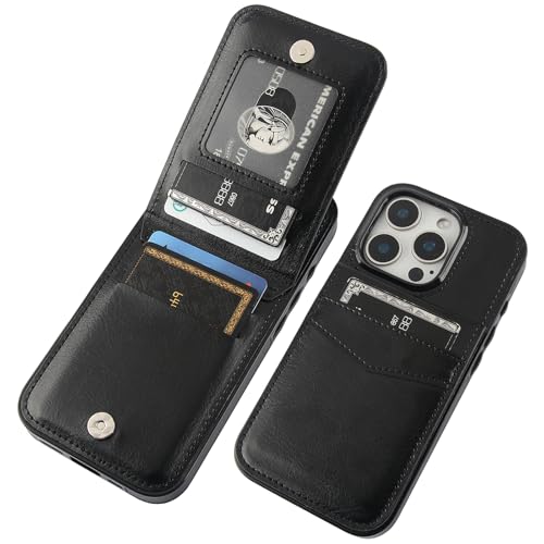 KIHUWEY Compatible with iPhone 16 Pro Case Wallet with Credit Card Holder Flip Premium Leather Magnetic Clasp Kickstand Heavy Duty Protective Cover for iPhone 16 Pro 6.3 Inch (Black)